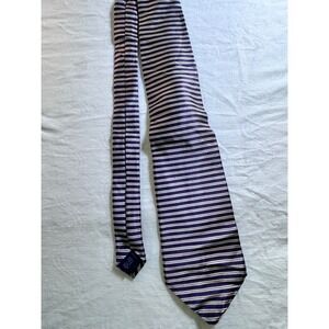 Meeting Street Mens Silk Tie‎ Purple Silver White Horizontal Striped Handmade